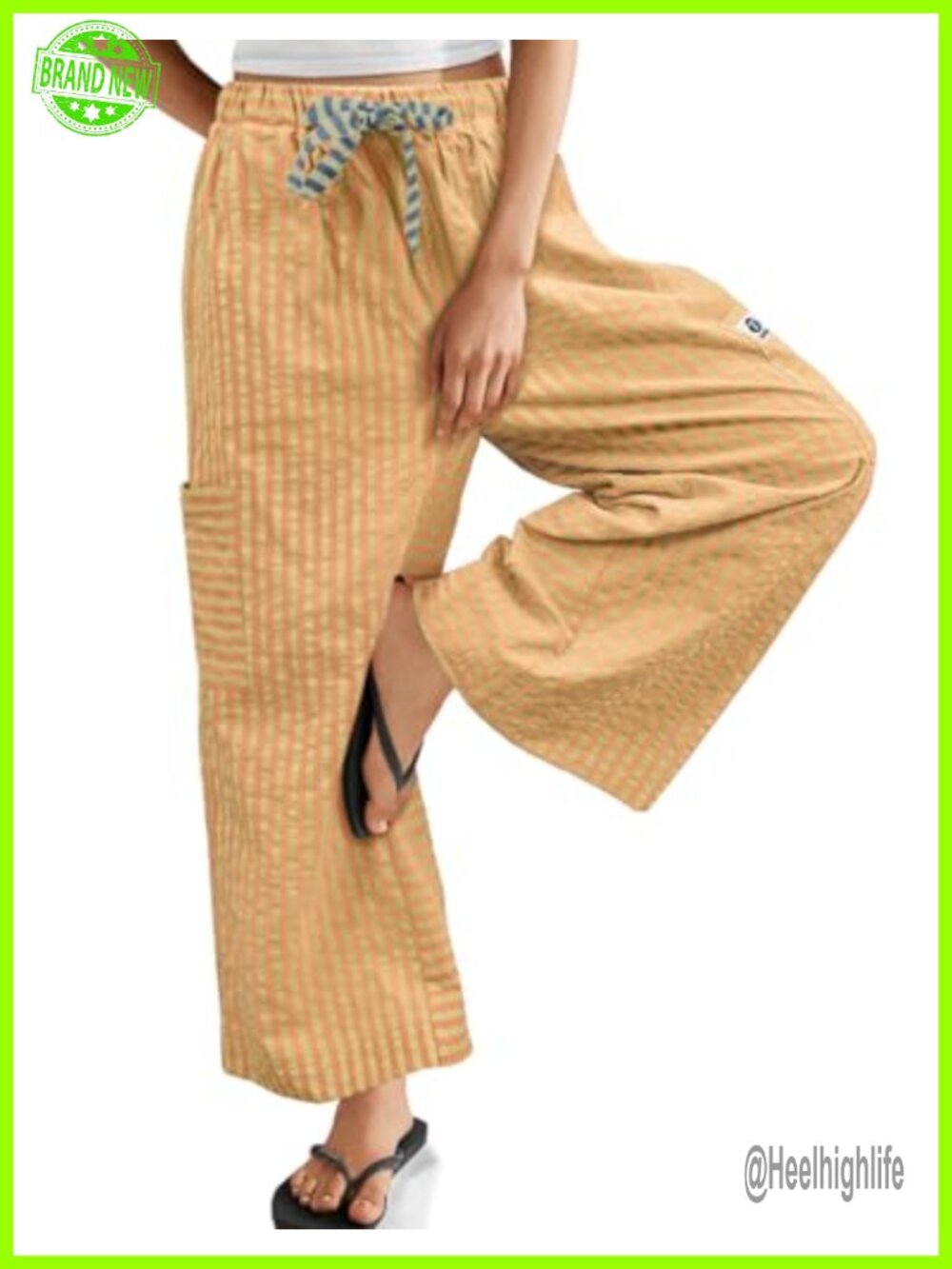 Cotton Blend Wide Leg Palazzo Pants Drawstring High Waist Casual Trousers